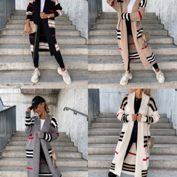 Cardigan elegante às riscas: conforto e estilo garantidos